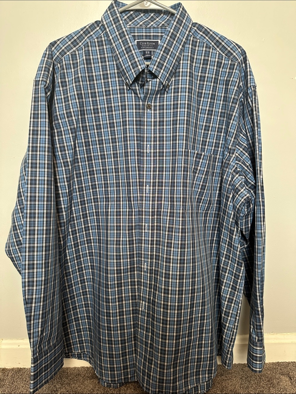 Club Room Blue and White Plaid Long-Sleeve Dress Shirt XL